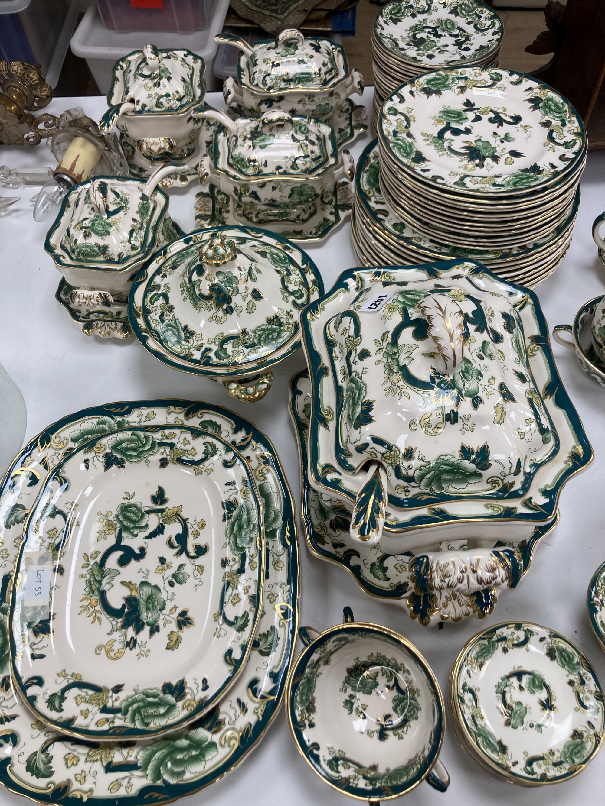 An extensive Masons Ironstone green peony pattern dinner service